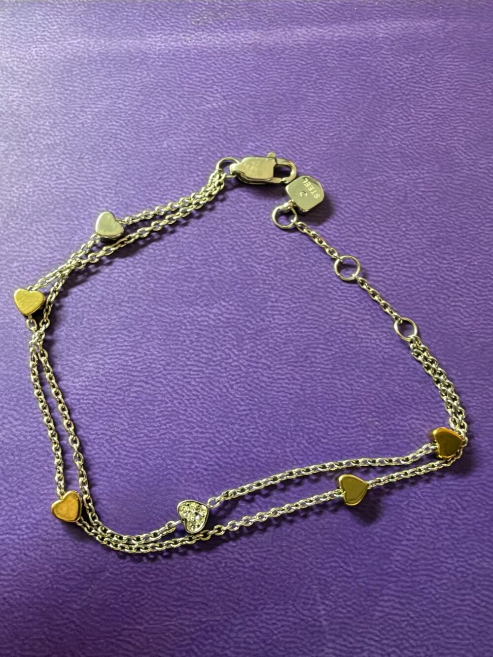 Fossil Sutton Heart Tri-Tone Steel Double Chain Bracelet